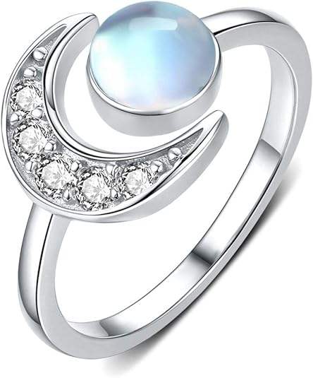 Anillo Luna de Acero Inoxidable con Piedra de Luna