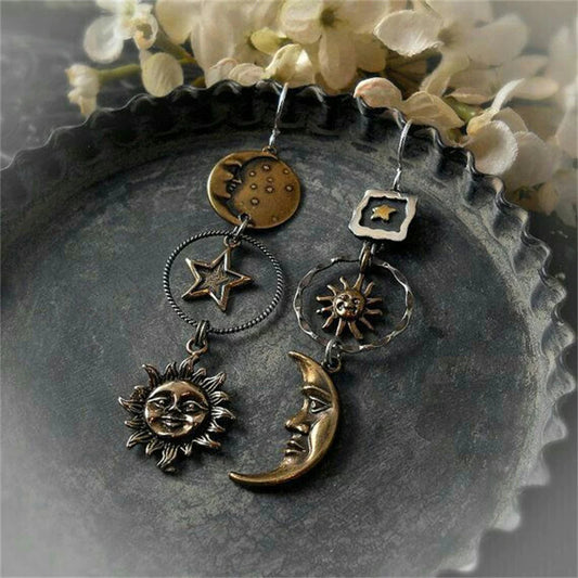 Pendientes colgantes de bronce antiguo sol luna estrella