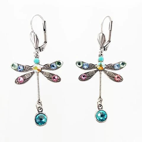 Pendientes de libélula vintage brillantes con pedrería de colores