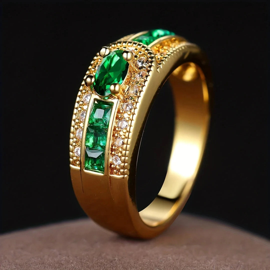 Anillo elegante con circonita verde