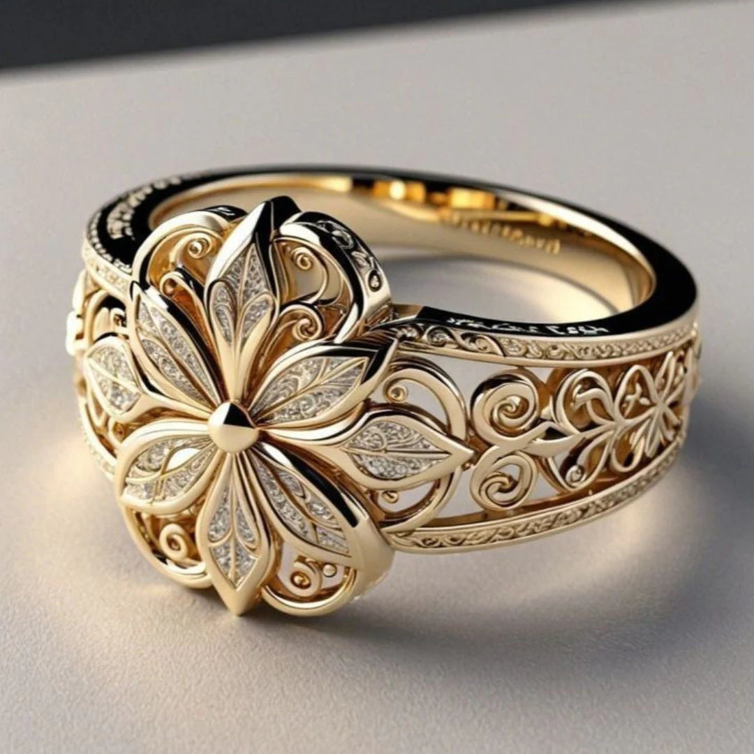 Anillo floral exótico con circonitas