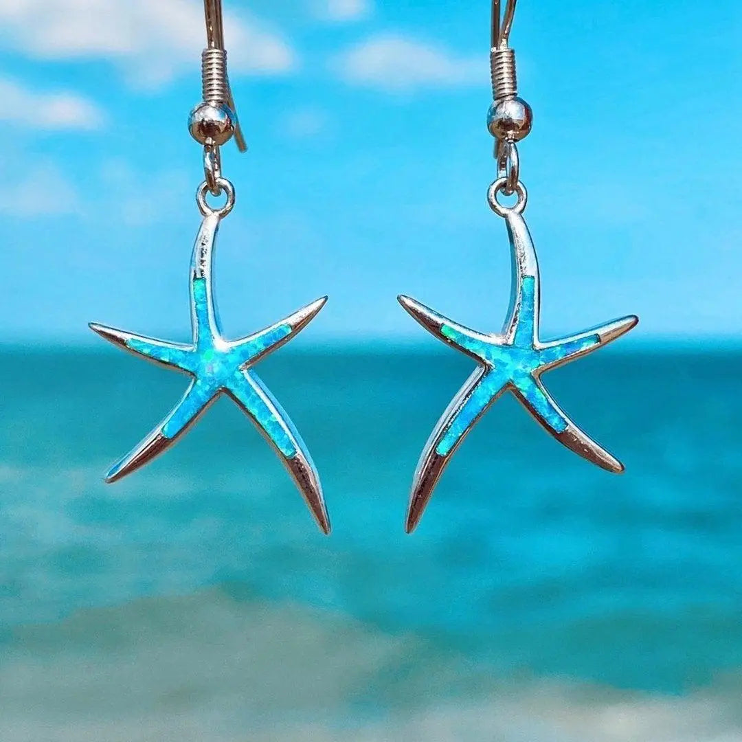 Hermosos pendientes de estrella de mar de ópalo para amantes de la playa