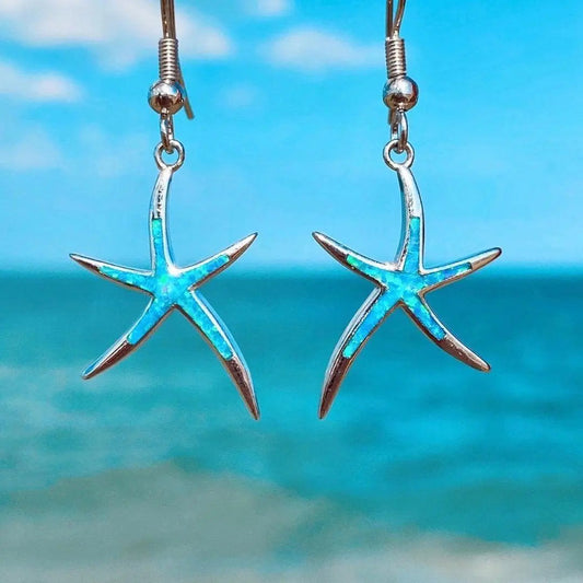 Hermosos pendientes de estrella de mar de ópalo para amantes de la playa