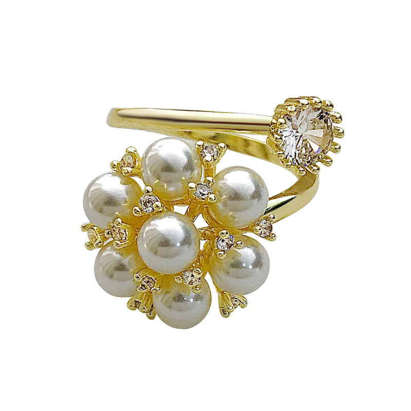 Anillo Ajustable con Perlas y Cristales Brillantes