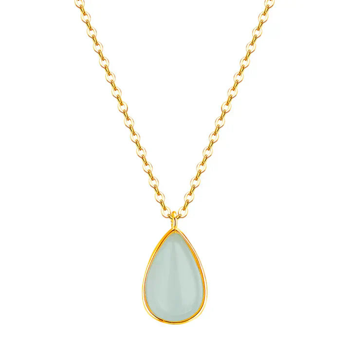 Elegante collar de lágrima de piedra lunar con delicado marco en tono dorado