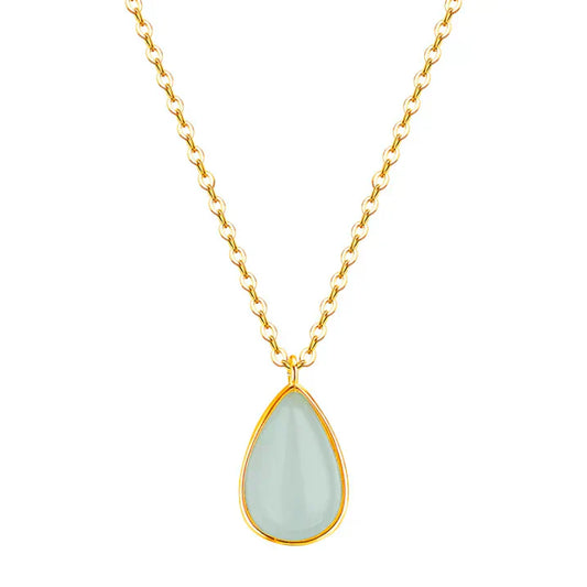 Elegante collar de lágrima de piedra lunar con delicado marco en tono dorado