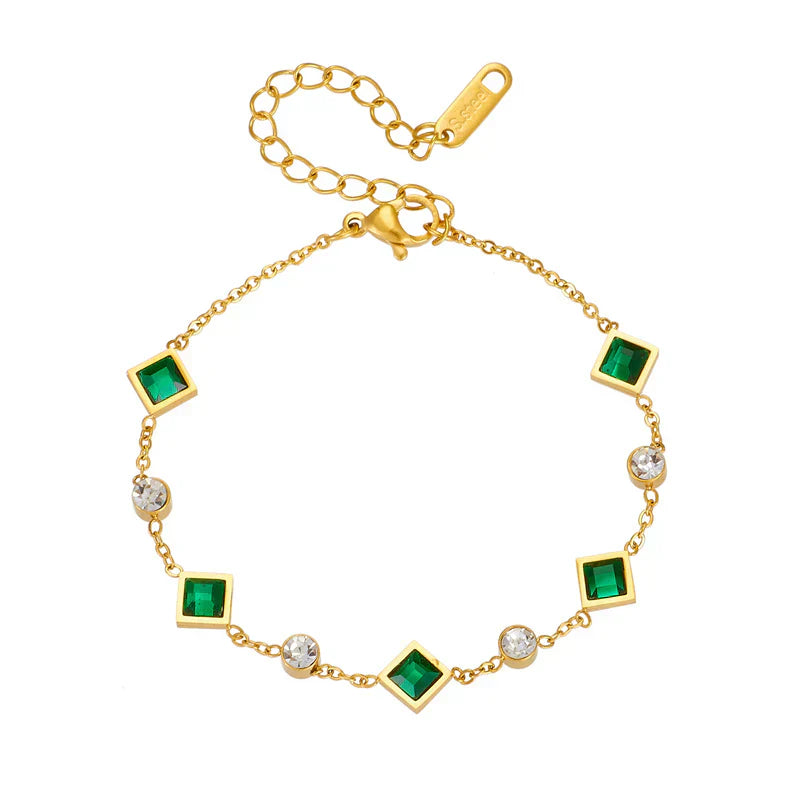 Elegante pulsera con piedras cuadradas de esmeralda y circonitas