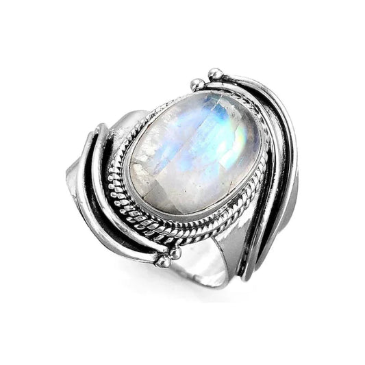 Anillo de Acero Inoxidable con Piedra de Luna