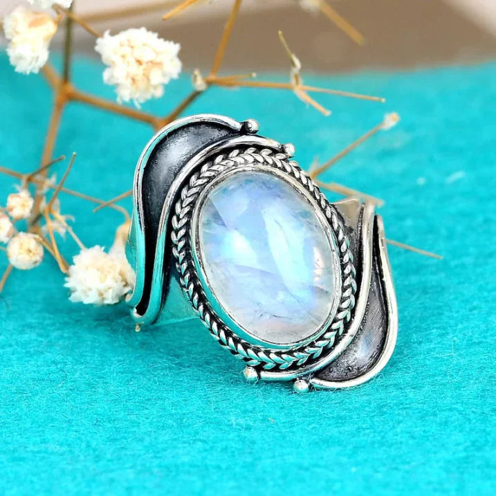 Anillo de Acero Inoxidable con Piedra de Luna