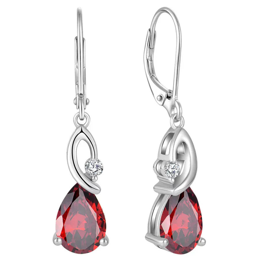 Elegantes pendientes de rubí en forma de pera con detalles en circonitas para mujer