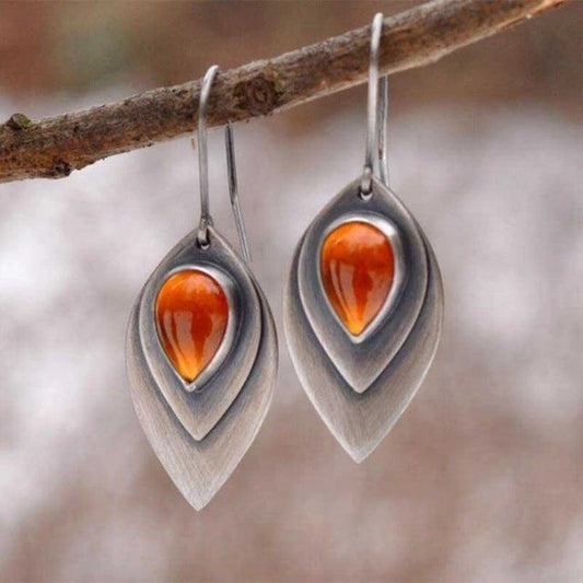 Pendientes vintage de lágrima con piedra naranja brillante