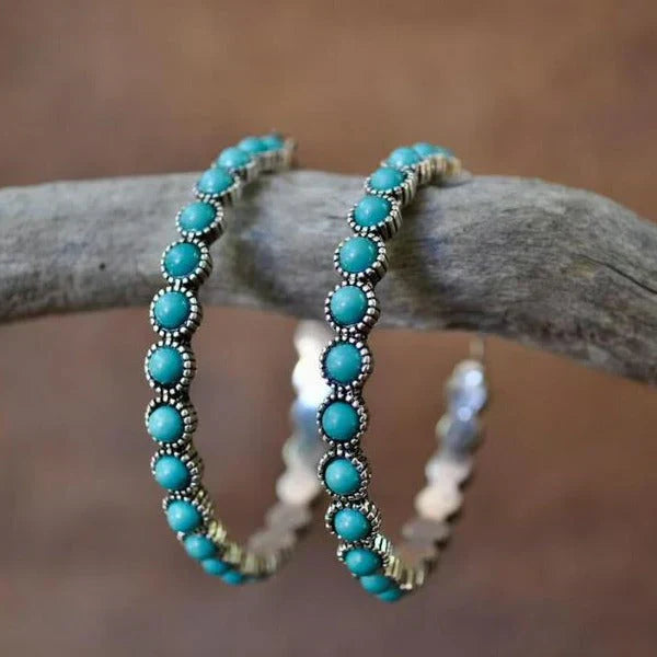 Pendientes aros turquesas con piedras redondas y detalles vintage
