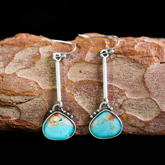 Pendientes colgantes vintage de color turquesa con textura de corteza de árbol para mujer