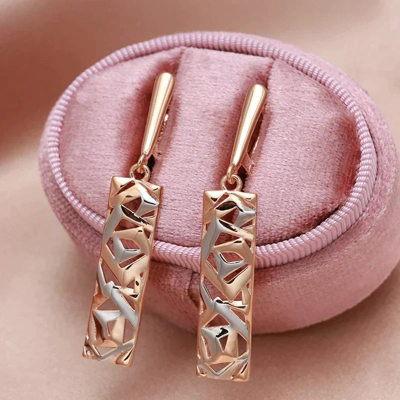 Elegantes pendientes con corte geométrico bicolor para mujer