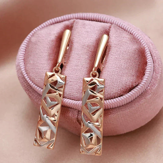 Elegantes pendientes con corte geométrico bicolor para mujer