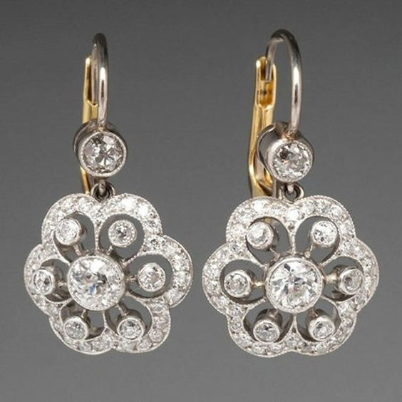 Pendientes vintage de diamantes con diseño floral