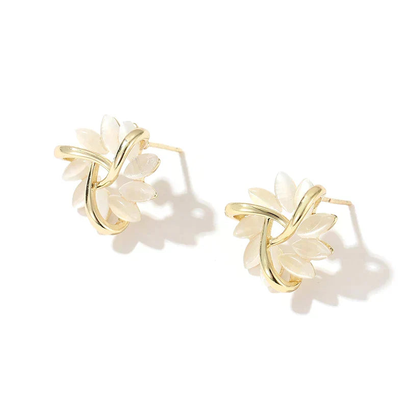 Pendientes de escamas de ópalo, forma de flor dorada, elegante aspecto de piedra preciosa