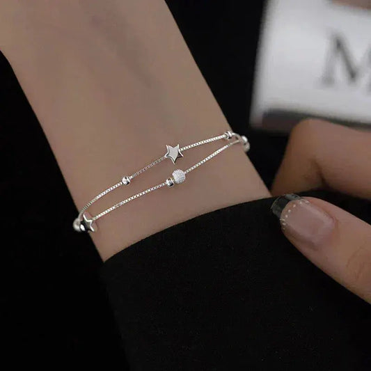 Pulsera de estrella brillante de doble capa con bolas brillantes para mujer