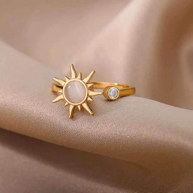 Aurora anillo solar ópalo plateado detalle - Sparkano Marbella
