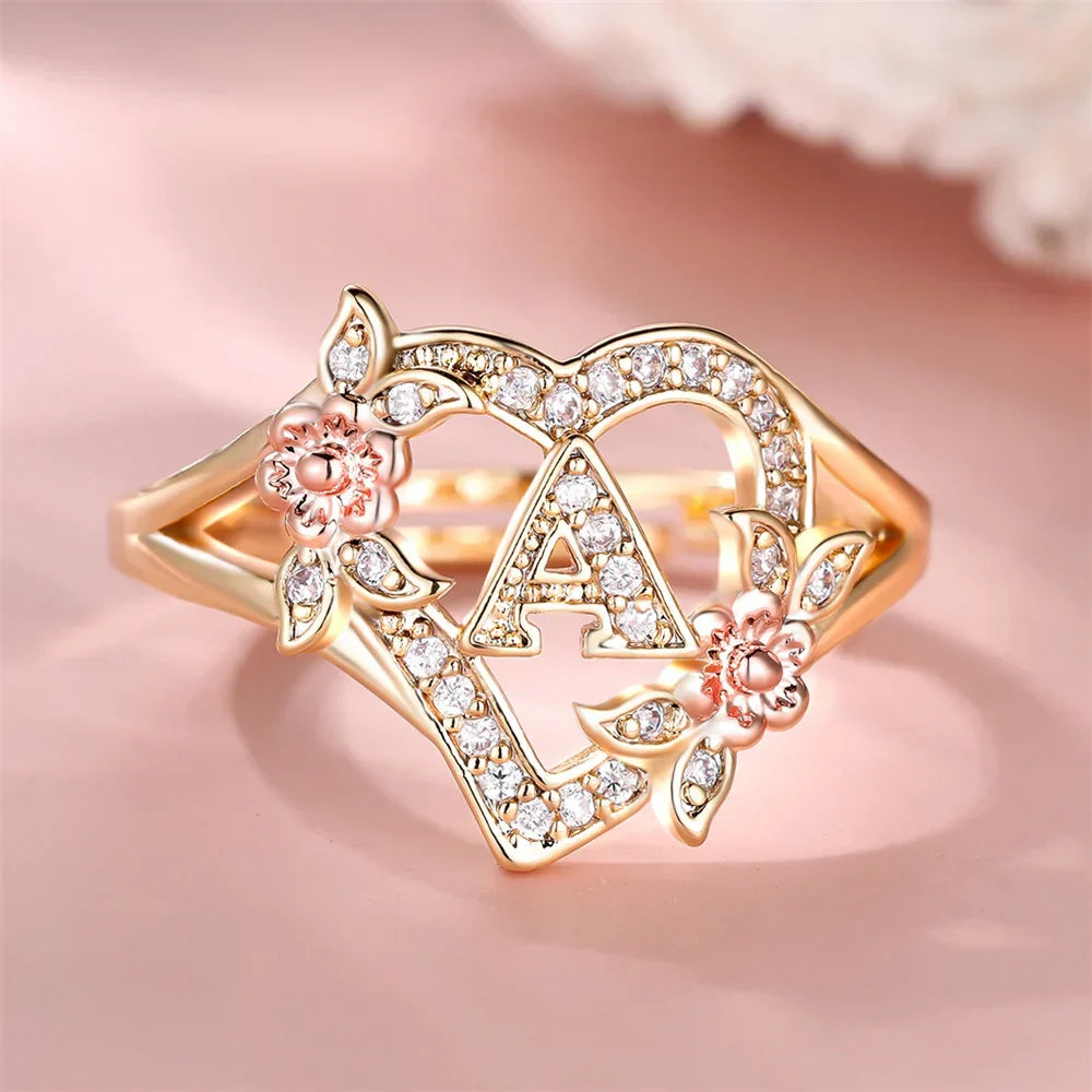 Anillo de Acero Inoxidable con Inicial y Cristales