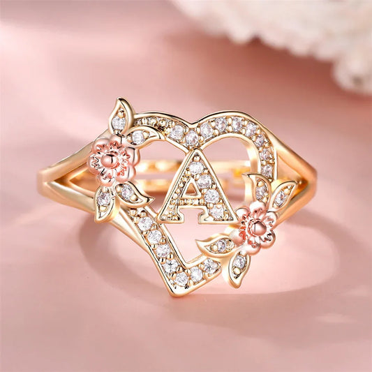 Anillo de Acero Inoxidable con Inicial y Cristales