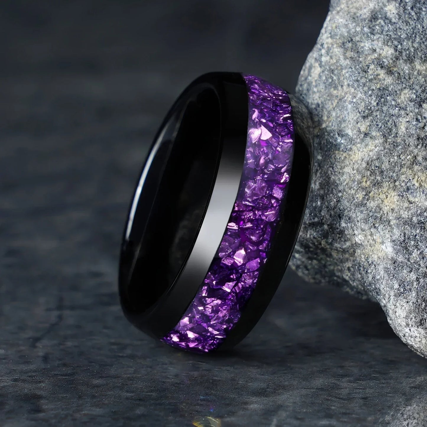 Anillo de Acero Inoxidable con Incrustación de Circonia Púrpura