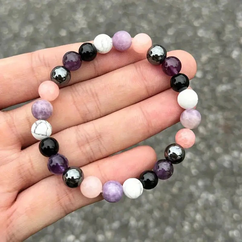 Elegante pulsera de amatista, hematita y piedras naturales