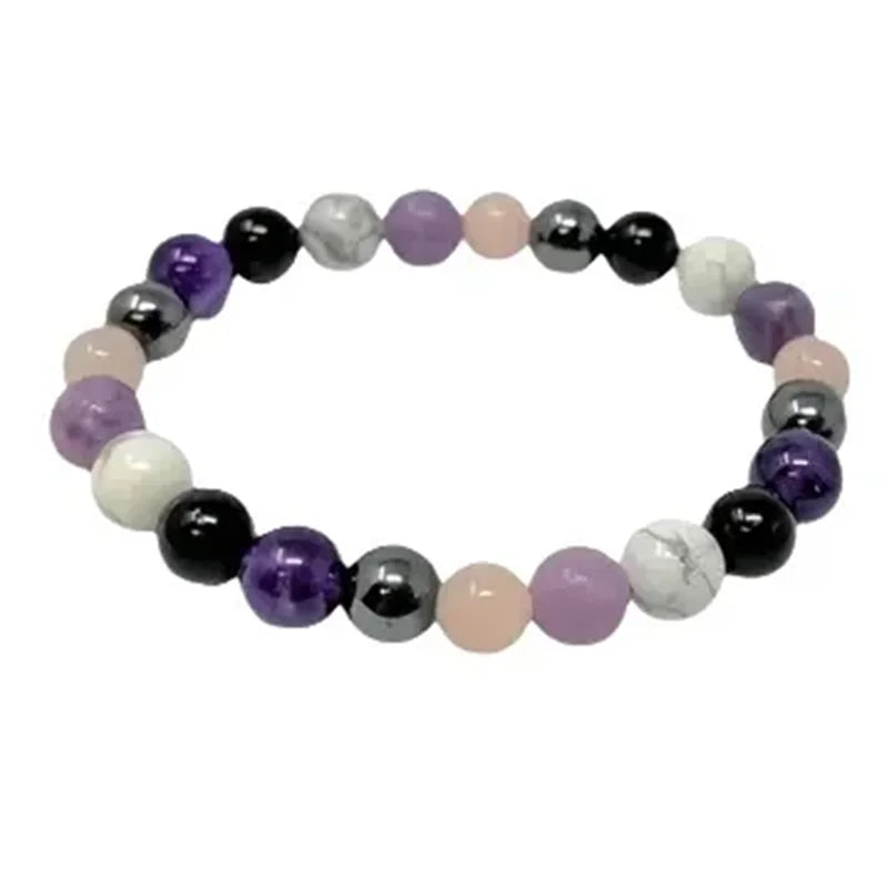 Elegante pulsera de amatista, hematita y piedras naturales