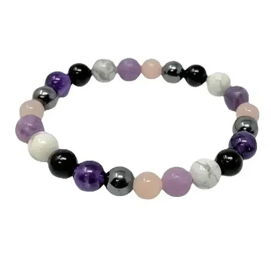 Elegante pulsera de amatista, hematita y piedras naturales