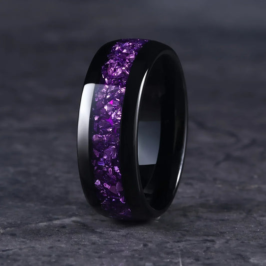 Anillo de Acero Inoxidable con Incrustación de Circonia Púrpura