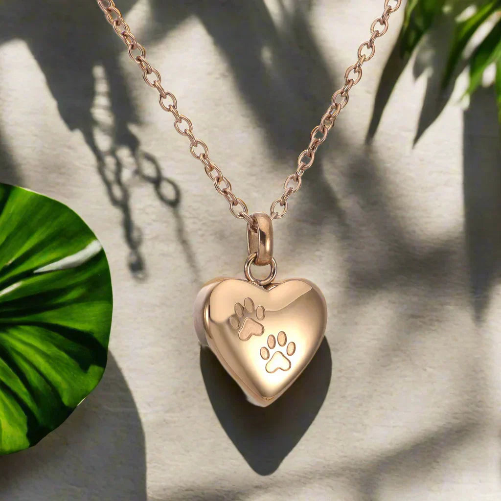 Collar de urna con estampado de pata de corazón para mascotas queridas