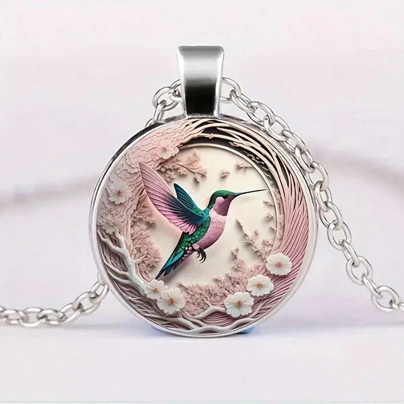 Conjunto de joyas de colibrí de colores: collar y pendientes con diseño de cristal