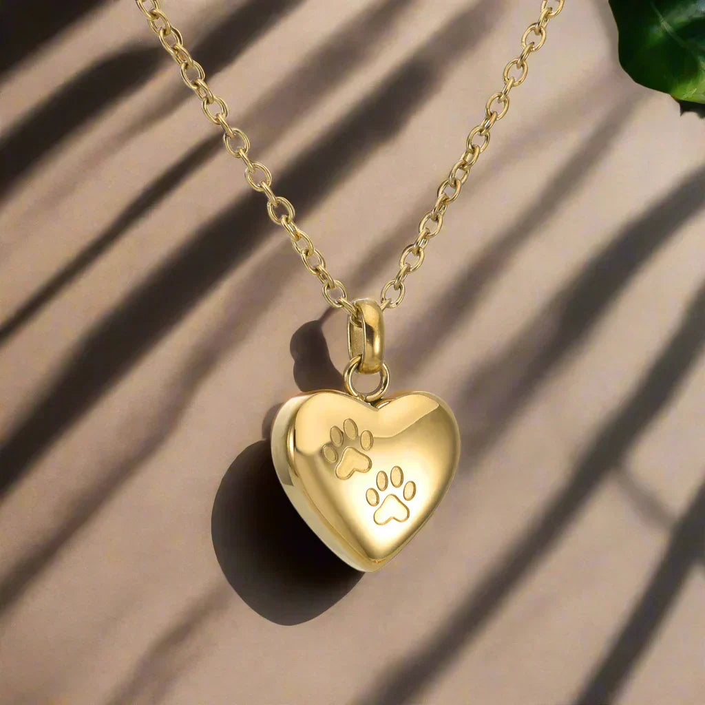 Collar de urna con estampado de pata de corazón para mascotas queridas
