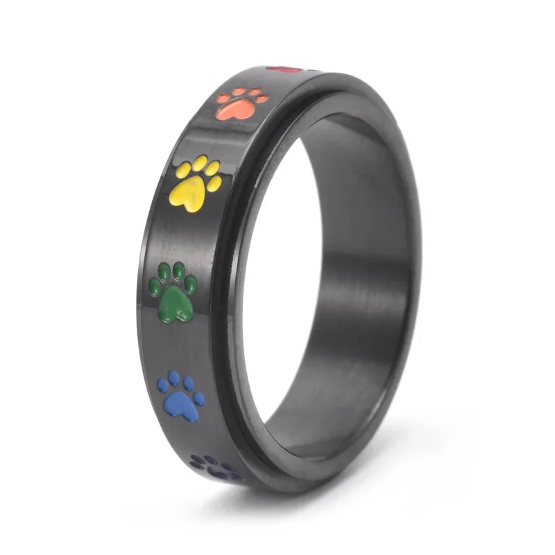 Anillo giratorio para reducción de estrés - Acero inoxidable con patas arcoíris