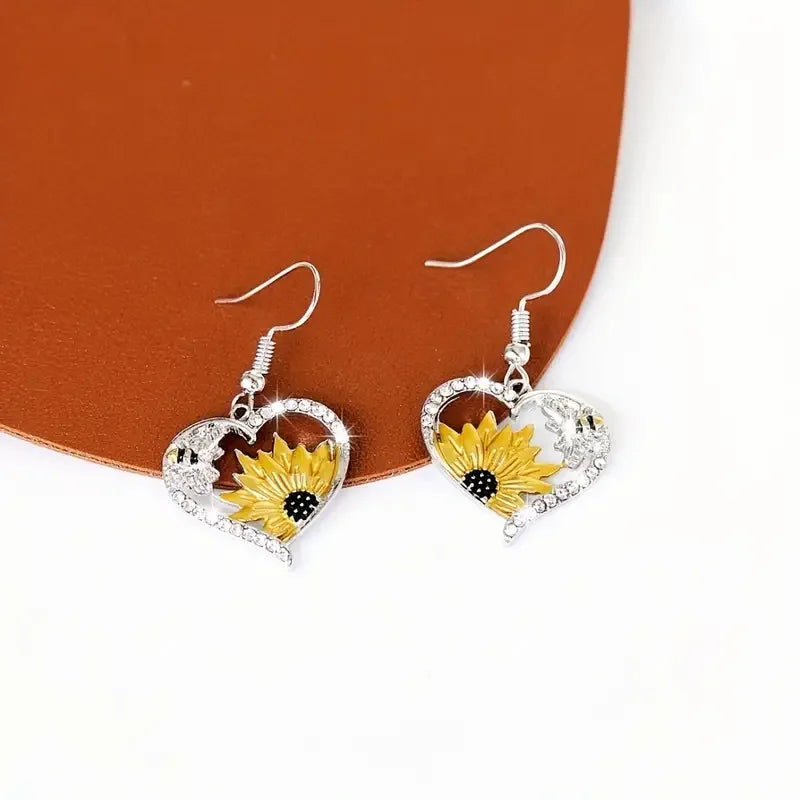 Pendientes boho de corazón de abeja girasol con circonitas brillantes