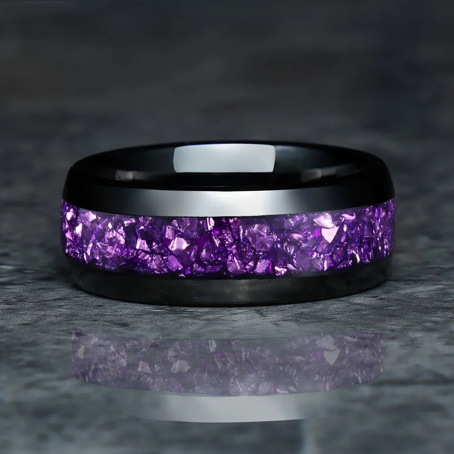 Anillo de Acero Inoxidable con Incrustación de Circonia Púrpura