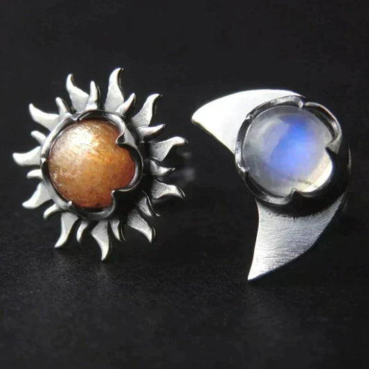 Pendientes de piedra solar y piedra lunar arcoíris estilo boho