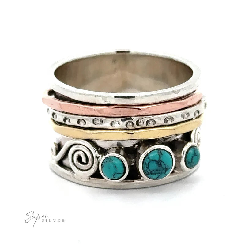 Anillo Vintage Multicapa con Piedras Turquesa