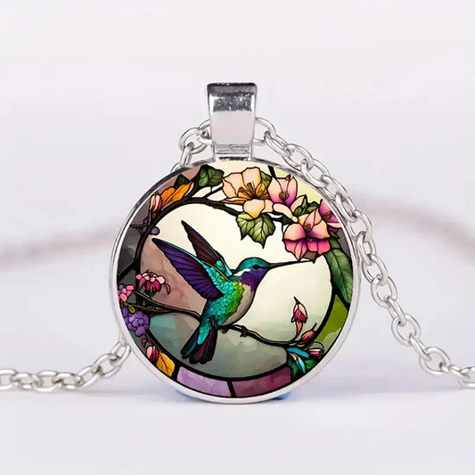 Conjunto de joyas de colibrí de colores: collar y pendientes con diseño de cristal