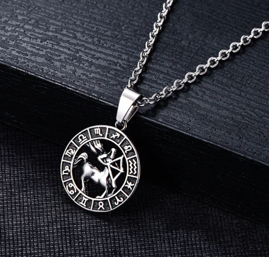 Collar de acero inoxidable con los signos del zodíaco y colgantes individuales de los signos del zodíaco