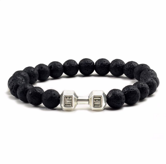 Pulsera fitness con mancuernas de ónix, turquesa o piedra de lava para hombre