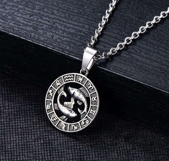 Collar de acero inoxidable con los signos del zodíaco y colgantes individuales de los signos del zodíaco