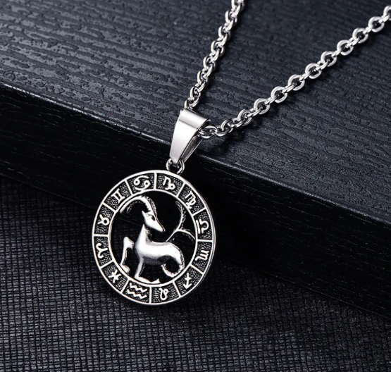 Collar de acero inoxidable con los signos del zodíaco y colgantes individuales de los signos del zodíaco