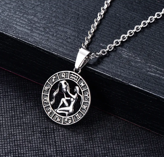 Collar de acero inoxidable con los signos del zodíaco y colgantes individuales de los signos del zodíaco