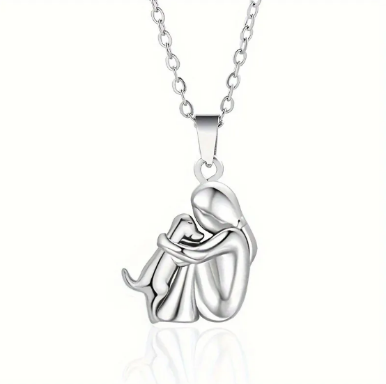 Collar con colgante de perro y niña conmovedor de corazón para amantes de los animales