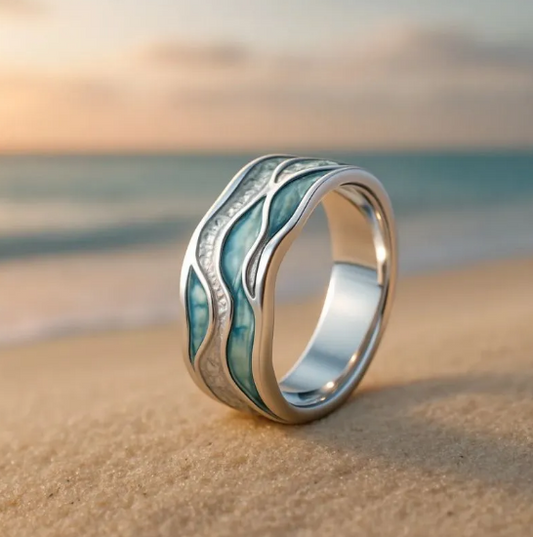 Anillo con motivo de océano y playa Aurora