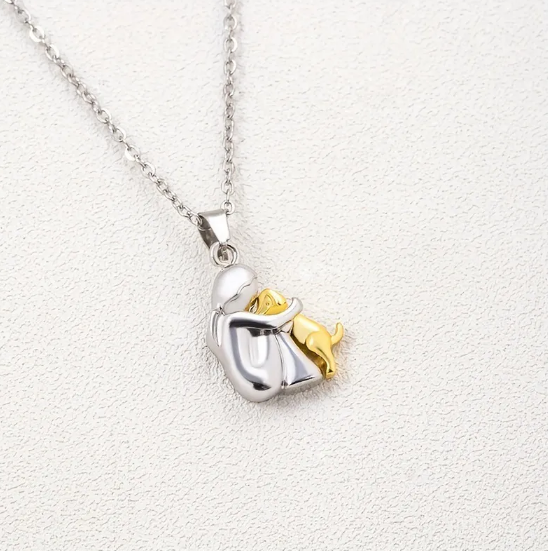 Collar con colgante de perro y niña conmovedor de corazón para amantes de los animales