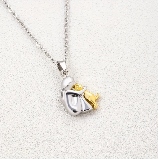 Collar con colgante de perro y niña conmovedor de corazón para amantes de los animales