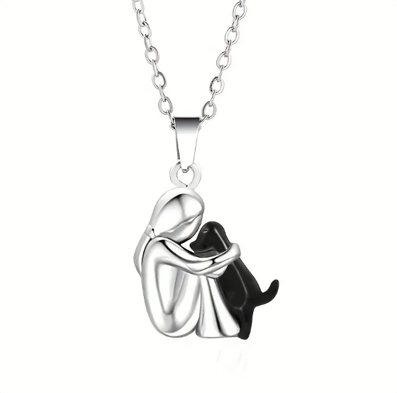 Collar con colgante de perro y niña conmovedor de corazón para amantes de los animales