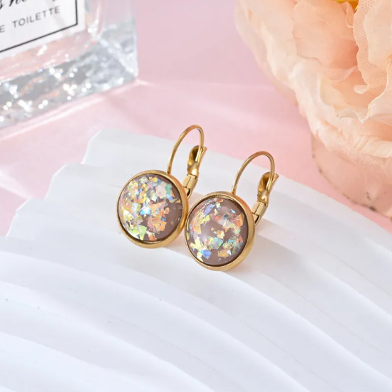 Pendientes brillantes de acero inoxidable con lentejuelas brillantes y pedrería